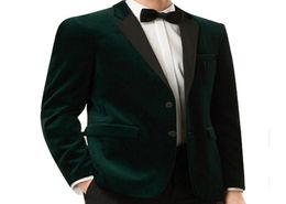 Dos piezas Dark Green Velvet Wedding Groomsmen Tuxedos 2018 Men Blazer Business Men Suits Black Pants Black Jacket1524140