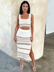 Zweiteilige Dres Y2K Stricksets 2023 Sommer ärmellose Crop Tops Bodycon Split lange Röcke Bohemian Club Sexy Beachwear 230413