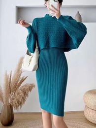 Zweiteiliges Kleid 2 Sets Outfits 2023 Herbst Winter Koreanische Slouchy Lose Top Gestrickte Träger Set Streetwear 231215