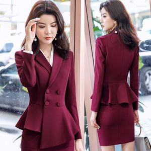 Tweedelige kleding 2023 Autumn Winter Formele dames Wine Blazer Women Business Suits Royal Blue Sets Work Wear Office Uniform 4xl Pants Jacket