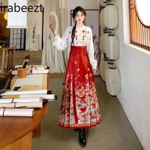 Tweede verdiepingen 2024 Chinese nationale stijl Horse Face Rok Toast Set verbeterde Hanfu Bruid Engagement Suits voor vrouwen met