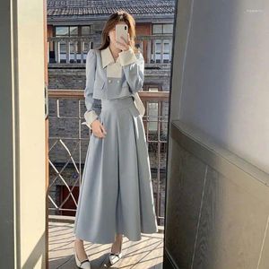 Tweedelige jurk 2024 mode Franse stijl dames korte jas hoge taille rok stiksels lente en herfst jasje tweedelige set