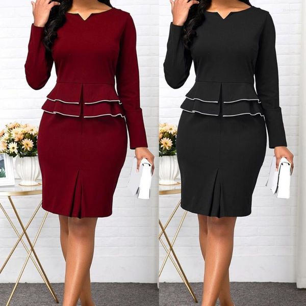 Robe de deux pièces 2pcs / Set jupe costumes femmes tenues dames manches longues col en V chemisier serré hanche maigre ensemble costume d'affaires