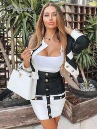 Tweedelige jurk Ailigou Summer Chic Color Block Button Design Pieces Set Celebrity Party Club Bandage Suit 230131