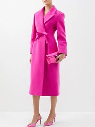 Tweedelige Jurk AllinGentle Overjas Voor Vrouwen Roze Strikje Riem Lange Wollen Winter Dikte Elegante Jas Op Voorraad Lady Wear