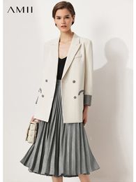Tweedelige jurk Amii Minimalisme rok Blazer Pak Women Coats and Jackets High Taille Pleated Office Lady Vrouw 12140833 230324
