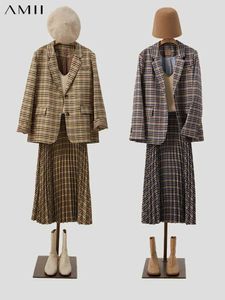 Tweede stuk jurk amii minimalisme dames elegante gewoon sweatshirt kantoor dames set jas hoge taille lange sweatshirt fe jurk 12141217C240407