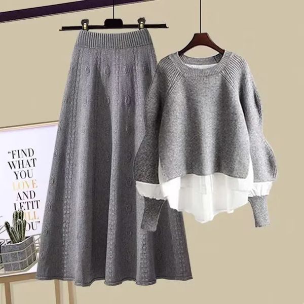 Vestido de dos piezas Conjunto de moda de otoño e invierno para mujer Versión coreana Suéter de punto holgado Media falda 231118