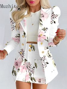 Tweede stuk jurk Autumn Leisure Fashion Suit Women Rok 2 -koppig kantoorset voor vrouwelijke blazer sets met 230222