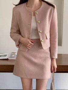 Tweedelige jurk herfst winter elegante mode kleine geur tweed set voor vrouwen jas jas rok past Koreaanse OL 2 outfits 231213