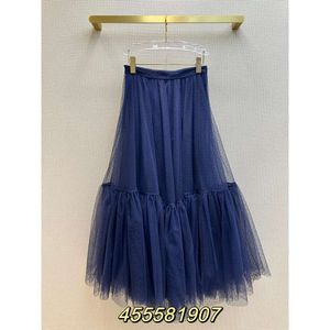 Tweede stuk jurk herfst/winter hoge taille polka stip mesh lange rok veelzijdige dubbele laag stof