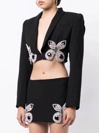 Tweedelige jurk BEVENCCEL dames sexy stuk set vlinder korte jas tops en mini zwarte rok elegante mode bijpassende sets 230920