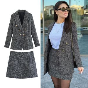 Tweedelige kleding Blazer's Suit Jack Fashion Chic Simple Office Women S Autumn Winter Slim Long Sleeve Coat Warm Skirt 230110