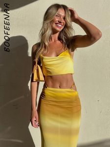 Tweedelige kleding boofeenaa vakanties outfits voor dames 2 roksets gradiënt geel strandfeest resort slijtage zomer 2023 c69 dz16 230306