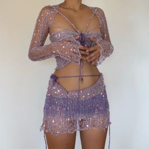 Tweede stuk jurk Casual dames rok set shirt mini zie door feest nachtclubkleding voor outfit 230512