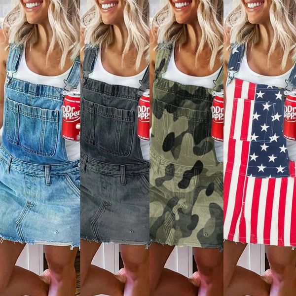 Robe deux pièces Casual Femmes Denim Jupes Salopette Solide Slim Fit Réservoir Shorts Poches Droite Vêtements Féminins 231205