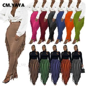 Tweedelige Jurk CM.YAYA Vrouwen Streep Hoge Taille Kwastje Zijkant Sexy Bodycon Midi Maxi Rokken Elegante Basic Vrouwelijke Koker lange Rok T231204