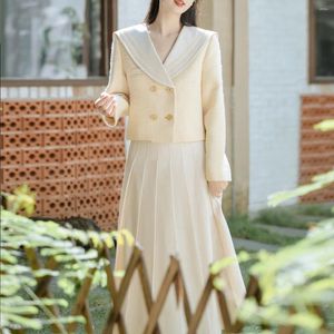 Tweedelige jurk College stijl set dames Koreaanse Double Breasted Crop jassen jassen Top slanke A-lijn geplooide rok pak herfstsets