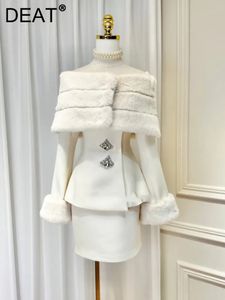 Robe de deux pièces DEAT épaule amovible châle dernière impression luxe hanche jupe portefeuille style court soirée tissu femme mode 15G1050 230927