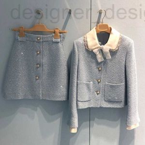 Tweedelige jurk designer merk 2023 winter nieuwe mode set dames kleine geurige stijl duizend gouden pop kraag dikke tweed ster Miu Miao jas PJN5