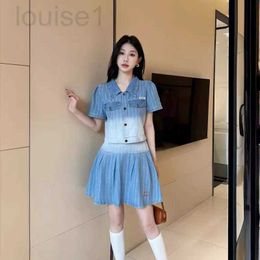 Two Piece Dress Designer Brand 24 Summer New Style Gradual Color Changing Denim Casual Lapel t Skirt Set DY2E