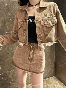 Two Piece Dress Designer Brand Fall 2023 Denim Jacket+Skirt Set Gklo