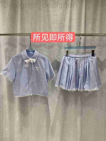Vestido de dos piezas marca de diseñador prads Verano Nueva Era Reducción Academia Estilo Encaje Chica Dulce Raya Camisa de manga corta Media falda Conjunto JC61