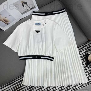 Tweede stukjurk Designer Designer Designer Dameshek Letter Afdrukken Stretch Web Hoge kwaliteit Zomer bijgesneden top geplooide rok Set KQB5