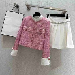 Designer de robes en deux pièces de style parfumé rose ensemble pour les femmes haut de gamme 2023 Automne Fashion Nouveau Luxury Luxury Celebrity Tweed Halp Jirt de Y5K2