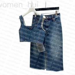 Vestido de dos piezas diseñador Mujer Denim Sexy Jean Crop Top Insignia de metal Jeans Tops Vestidos de estilo vintage