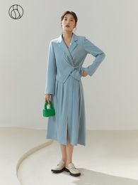 Robe de deux pièces DUSHU Dames Costume Ensemble Automne Design Sense Office Lady Spécial Lâche Tube Bleu Blazer ALine Jupe Femme 230324