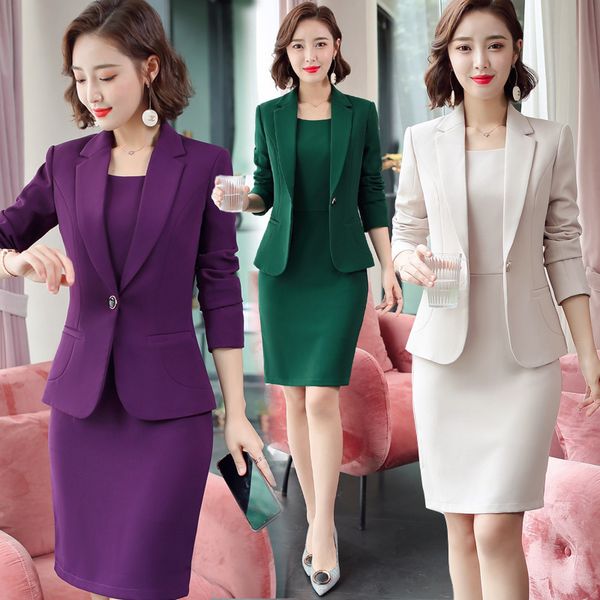 Deux pièces robe élégante Blazer costume affaires travail uniforme bureau dame professionnel ensemble femme mode 230419