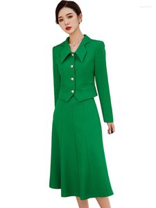 Robe de deux pièces élégantes dames jupe formelle costume jaune bleu vert noir à manches longues femmes ensemble pour printemps automne vêtements de travail d'affaires