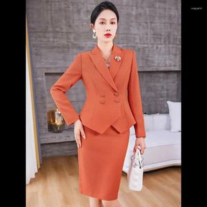 Robe de deux pièces élégante bureau dames jupe costume orange rose bleu double boutonnage femmes mode blazer 2 ensemble tenues d'affaires de haute qualité