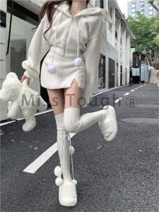 Tweede stuk jurk Elegante massief rokset Zipper Hoodies Jacket Split mini -pak Autumn Winter Sexy Koreaanse stijl Outfits 231218