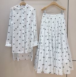 Robe de deux pièces Band de mode européen Shirt à manches longues en coton imprimé avec une jupe longue