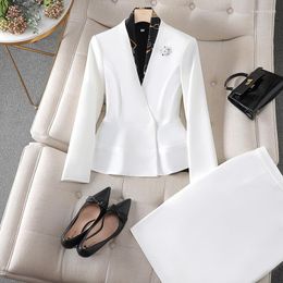 Vestido de dos piezas exportado a Japón y Corea del Sur Profesional Suits Temperament White Formal de longitud media Trabajo