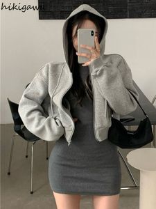 Tweede stuk jurk Fashion Es Pak Zipper Hooded Crashed Sweatshirts Tops Bodycon Mini Outfits Koreaanse Set Women Y2K -kleding 221122