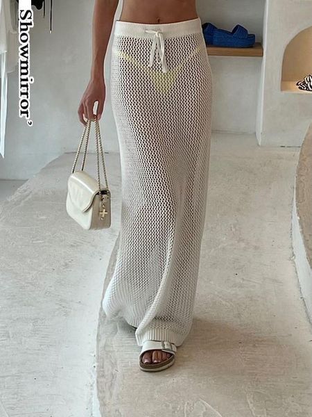 Robe en deux pièces Mode évider tricoté blanc Maxi jupe vêtements d'été tenues vacances Beachwear plage couverture jupes longues 230822