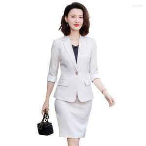 Deux pièces robe mode dames abricot Blazer femmes affaires costumes 2 jupe et haut ensemble demi manches veste travail bureau uniforme