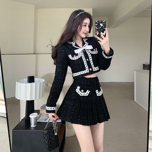 Robe de deux pièces Mode Petit Parfum Y2k Noir Deux Pièces Ensemble Femmes Shorts Vestes Mini Jupes Plissées Femmes Tenues Ins Costume Coréen 230926