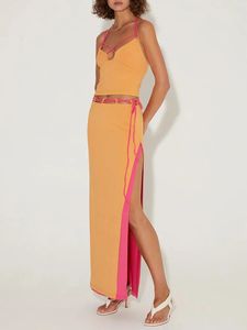 Robe en deux pièces Fashion Womens Summer Summer Spaghetti Spaghetti Spaghetti Halter Tops et Long Jirt Set Beachwear S M L 231123