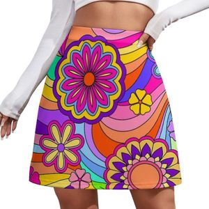 Tweedelige jurk Flower Power geïnspireerde rok dames groovy hippie retro moderne mini rokken hoog getailleerde bedrukte esthetische casual groot formaat 230701