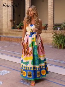Deux pièces robe Foridol mode imprimé femmes été ensemble Vintage Camis longue jupe robe d'été Aline Chic Femme Vestidos 230505