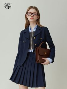 Tweedelige jurk FSLE Britse collegestijl pak jas voor vrouwen lente herfst diepblauw pak rok tweedelig los pak voor vrouwen 230926