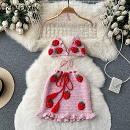 Tweede stuk jurk Gagaok zomerreizen set mode driedimensionaal backless bloem hangende nek vest bodycon rok pak 230509