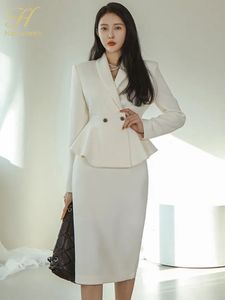 Robe de deux pièces H Han Queen Profession Set Femmes Manteau Crop Top et taille haute Moulante Crayon Jupes Coréen Slim Chic Bureau Lady Jupe Costumes 231010