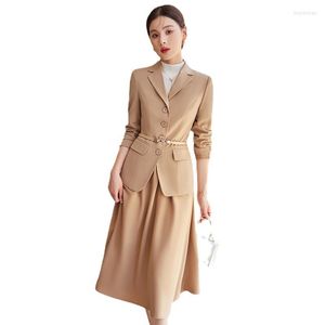 Deux pièces robe de haute qualité coréenne printemps automne jupe ample Blazer ensembles tenues femme formelle affaires femmes bureau dames veste de travail