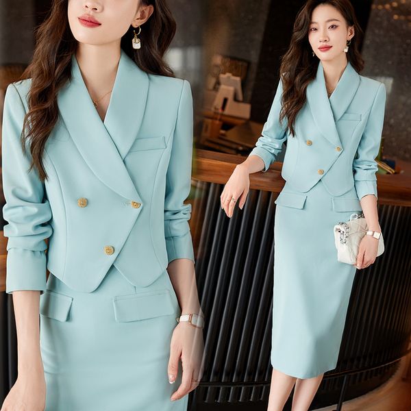 Zweiteiliges Kleid Hohe Qualität Koreanische Frühling Herbst Bleistiftrock Blazer Sets Outfits Weibliche Formale Business Damen Büro Damen Arbeitsjacke Anzug 230306