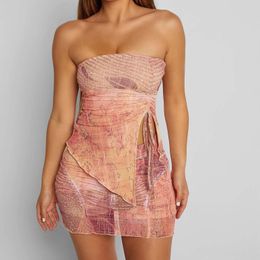 Robe deux pièces Hirigin Y2K deux pièces tenue femmes Vintage imprimé sans bretelles bustier tubulaire maille moulante Mini jupe ensemble esthétique Grunge Streetwear 231023